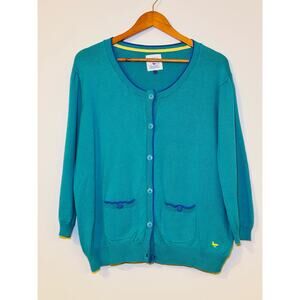 Country Rose Women's XL Teal Cotton Cardigan Yellow Embroidered Logo Loungewear